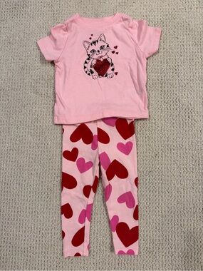 Cat Heart Valentine's Day T-Shirt and Leggings Set size 12 months